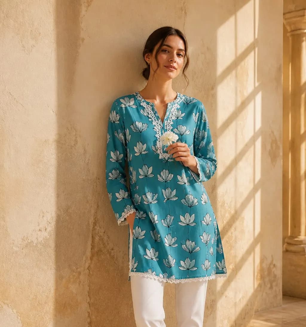 Premium Cotton Printed Women's Long Top | Casual & Elegant Wear — back view