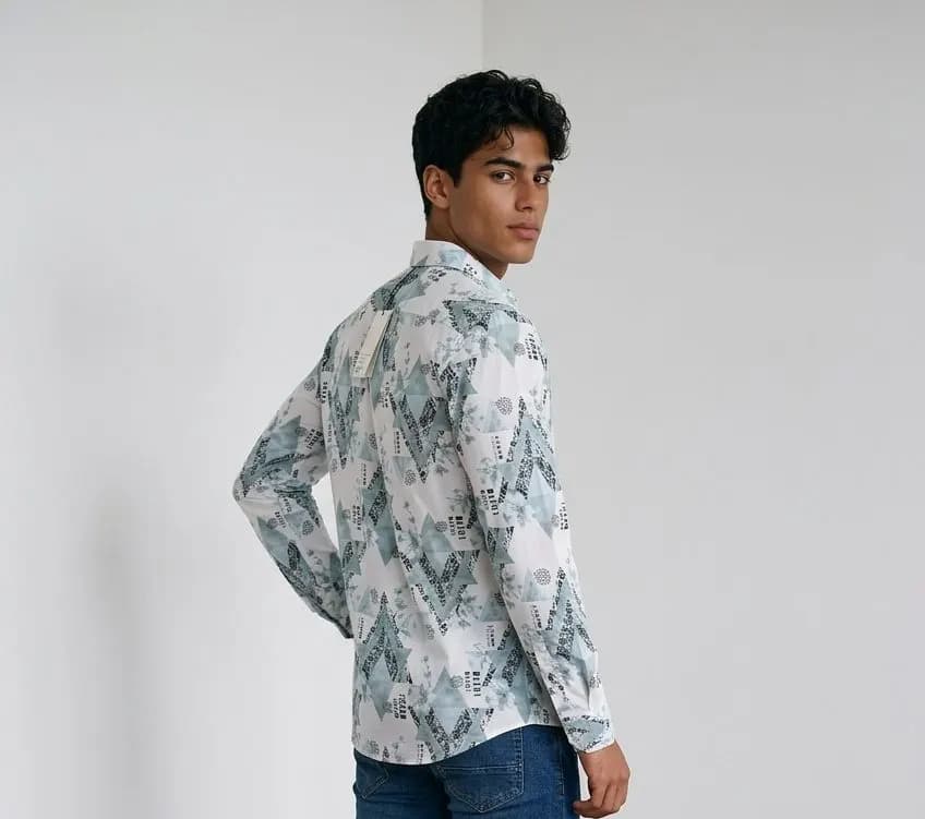 Premium Zafran Fabric Full Sleeve Printed Shirt | Elegant Comfort by ADISOM Men — side view