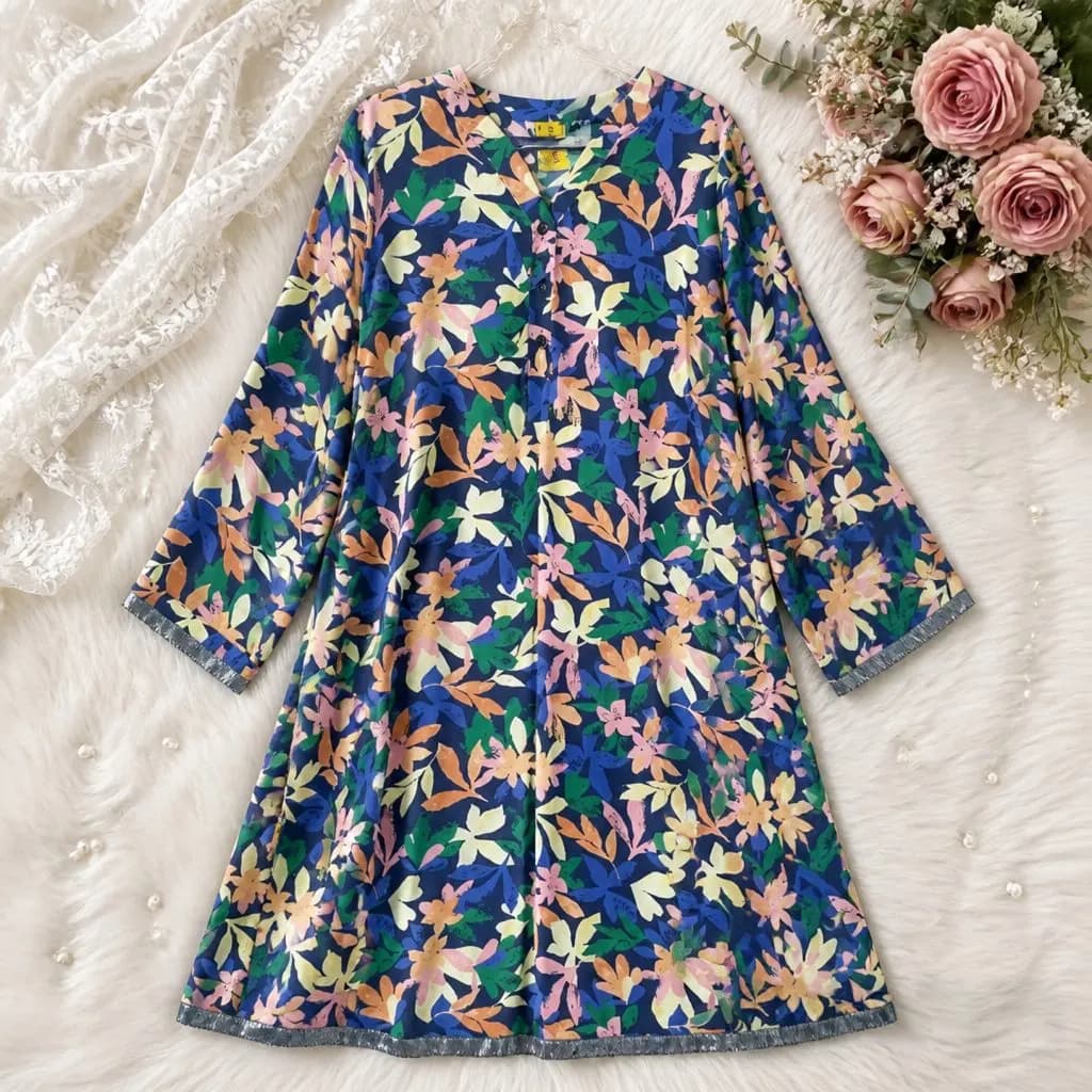 Premium Cotton Printed Women's Long Top | Casual & Elegant Wear — back view