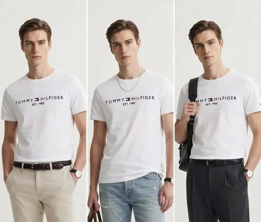 Tommy Hilfiger Men's Premium Lycra Cotton T-Shirt – Soft, Stretch & Everyday Comfort — detail shot