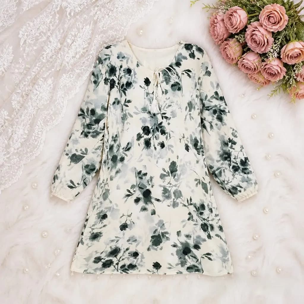 Premium Cotton Printed Women's Long Top | Casual & Elegant Wear — detail shot