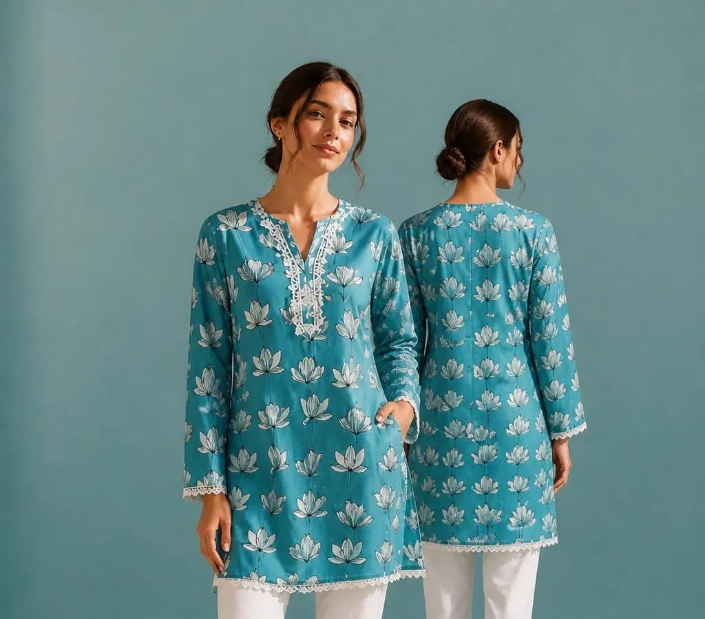 Premium Cotton Printed Women's Long Top | Casual & Elegant Wear — Savageon Bangladesh