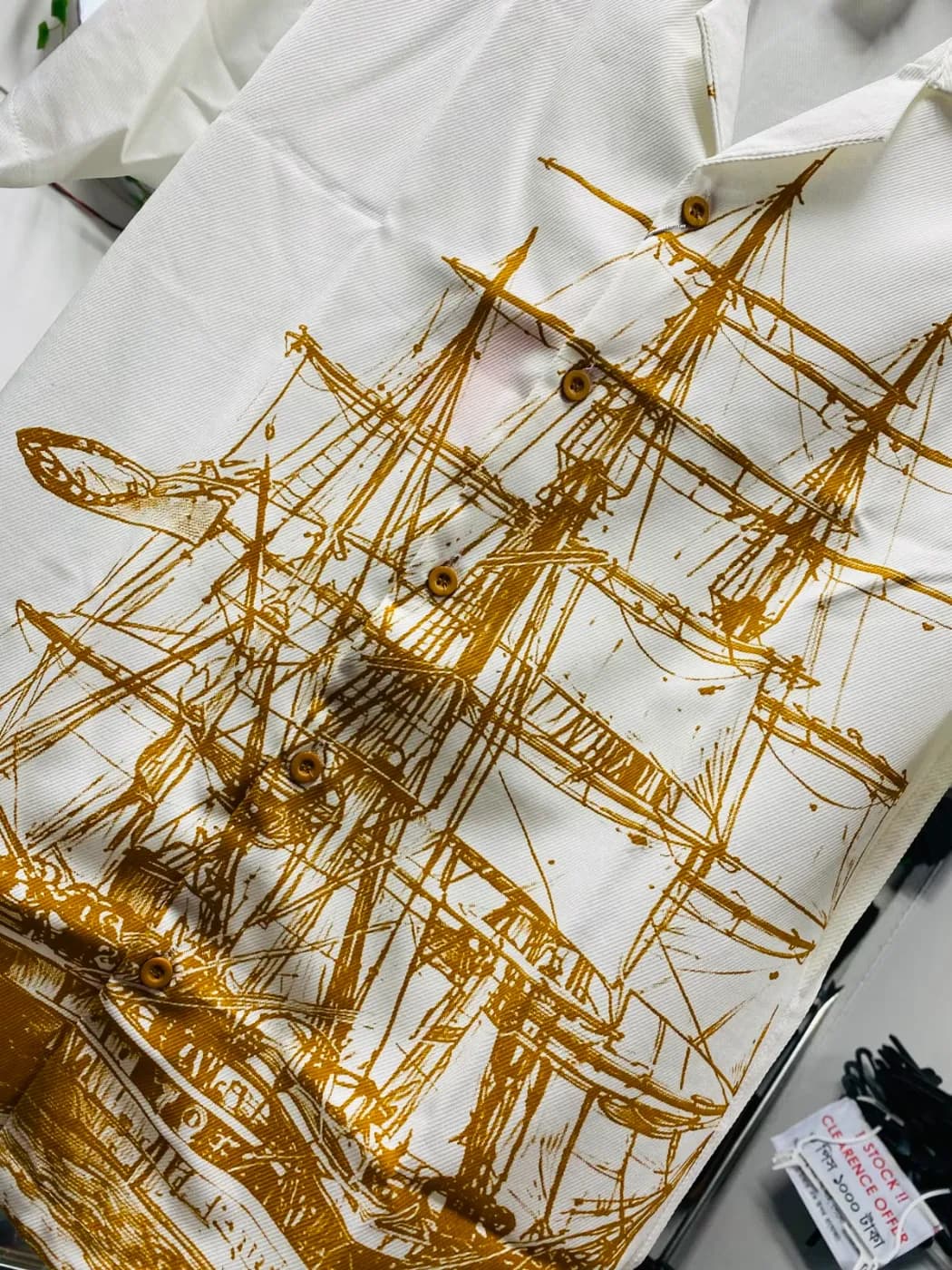 Artistic Ship Print Boxy Fit Shirt Men — side view