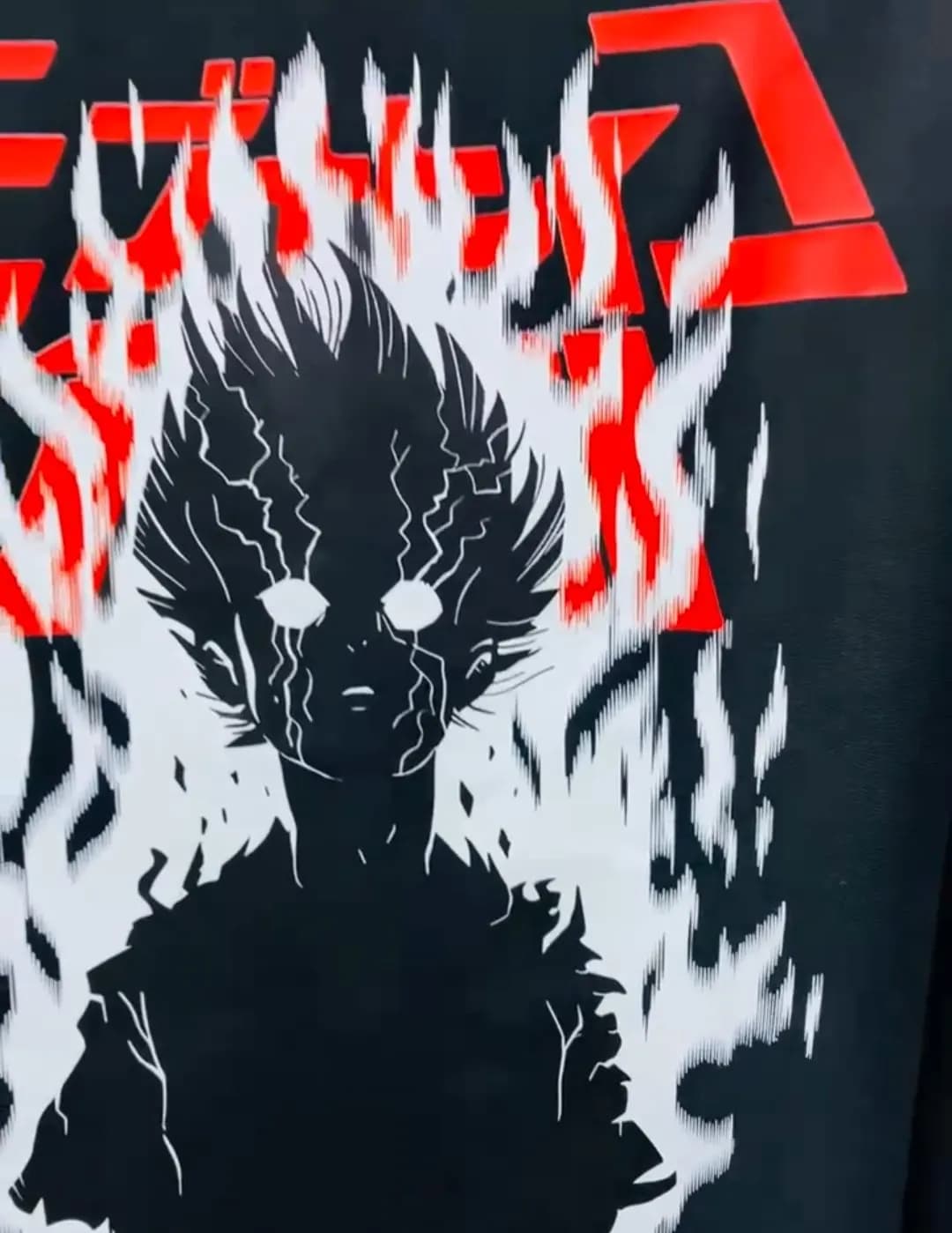 Anime Oversized Drop Shoulder T-Shirt | Black Men — fabric close-up