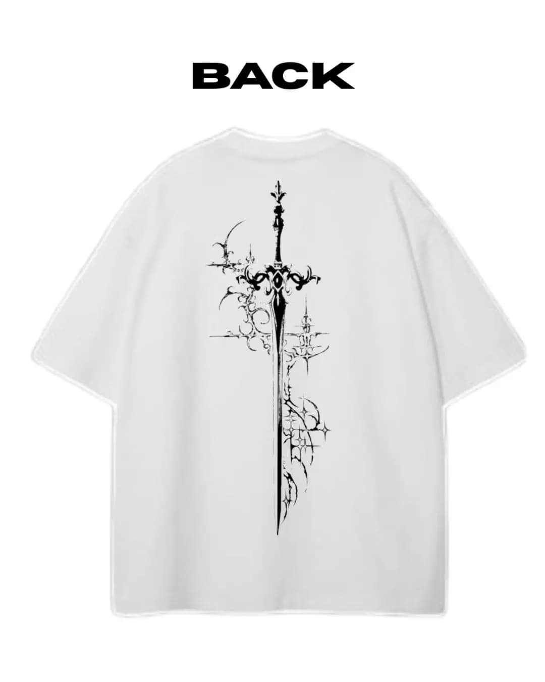 Angel Sword Graphic Premium  Drop Shoulder T-Shirt | White Men — detail shot