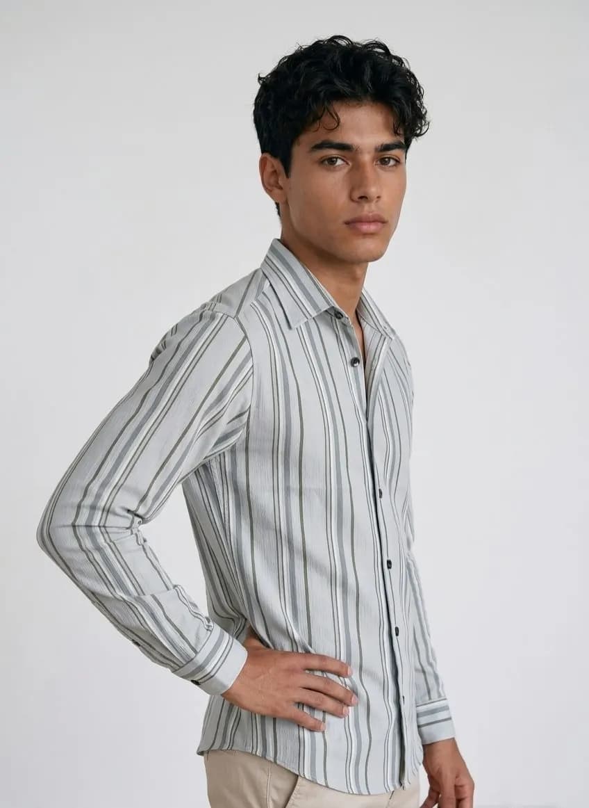 Premium Zafran Fabric Full Sleeve Stripe Shirt | Elegant Comfort Collection by ADISOM Men — detail shot