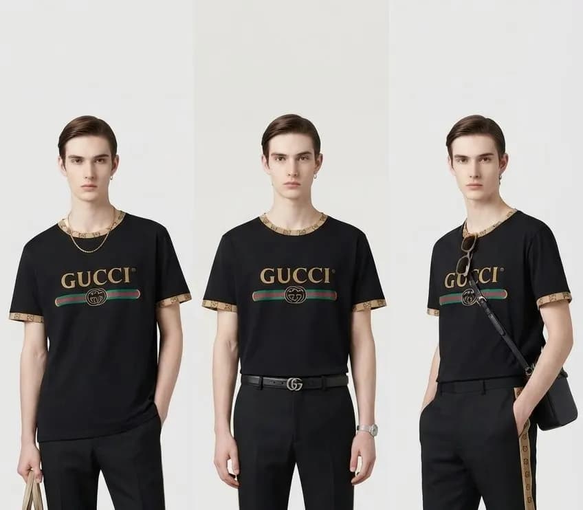 Gucci Men's Premium Lycra Cotton T-Shirt – Luxury Comfort & Modern Style — detail shot