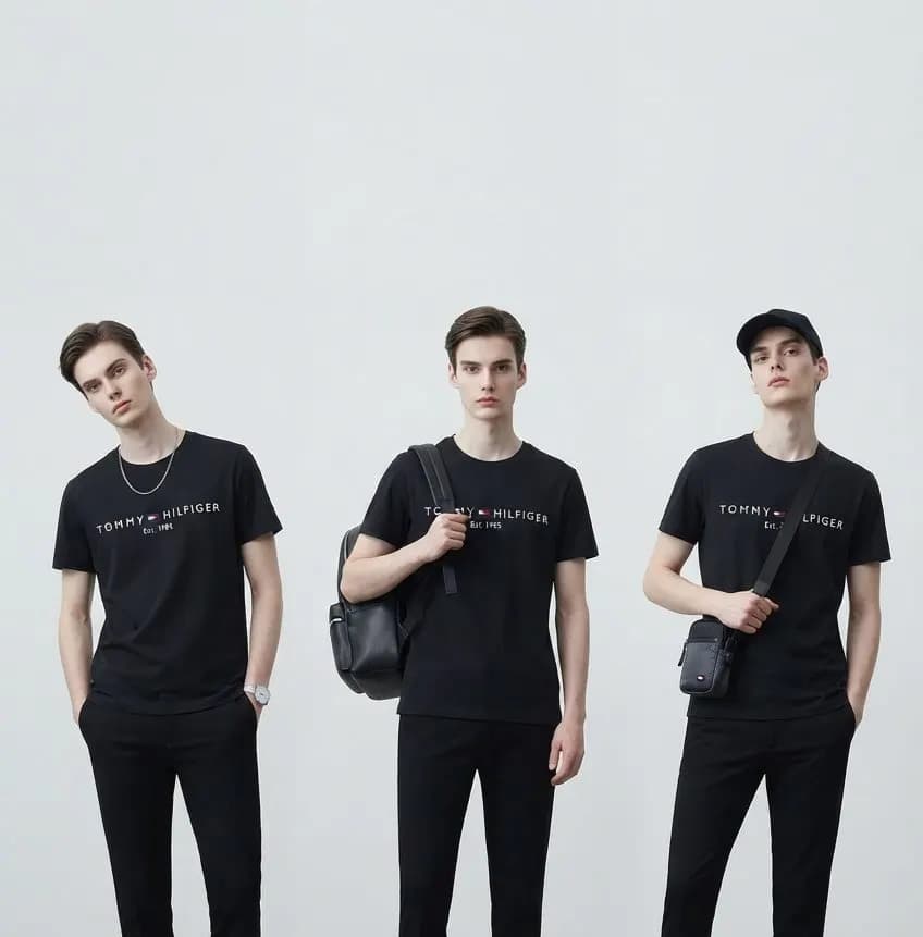 Tommy Hilfiger Men's Premium Lycra Cotton T-Shirt – Soft, Stretch & Everyday Comfort — back view