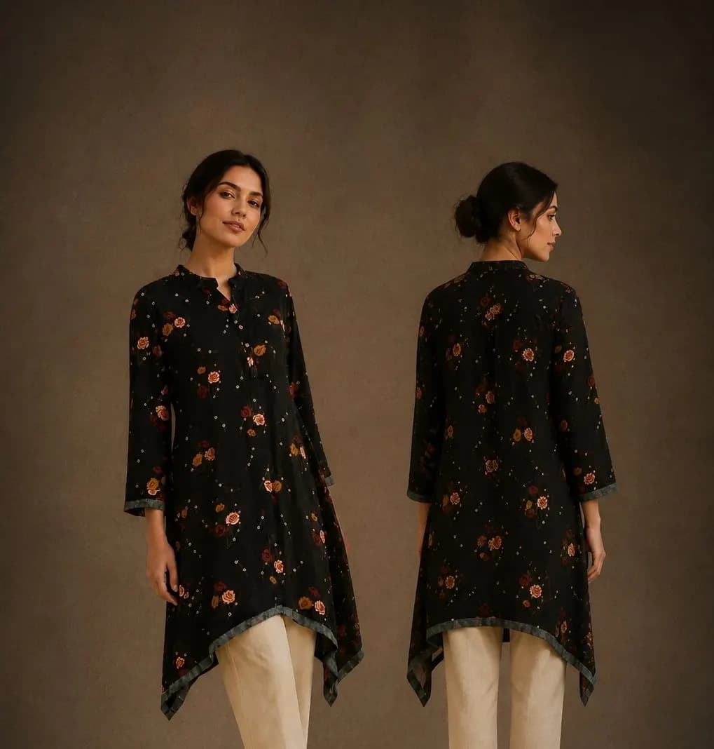 Premium Cotton Printed Women's Long Top | Casual & Elegant Wear — Savageon Bangladesh