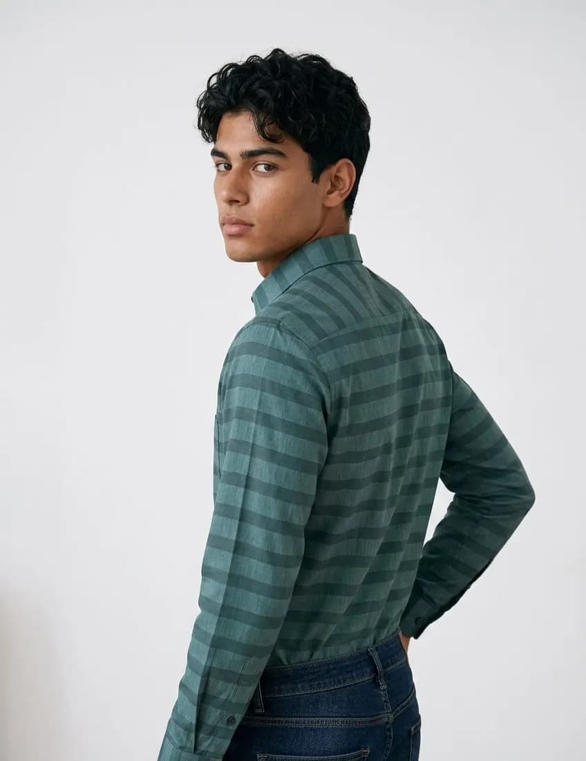 Premium Raymond  Lyeland Fabric Full Sleeve Stripe Shirt | Modern Comfort Collection by ADISOM Men — back view