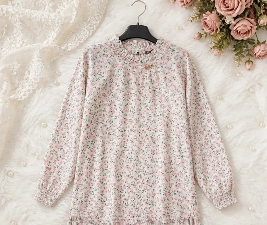 Premium Silk Printed Women's Long Top | Casual & Elegant Wear — detail shot