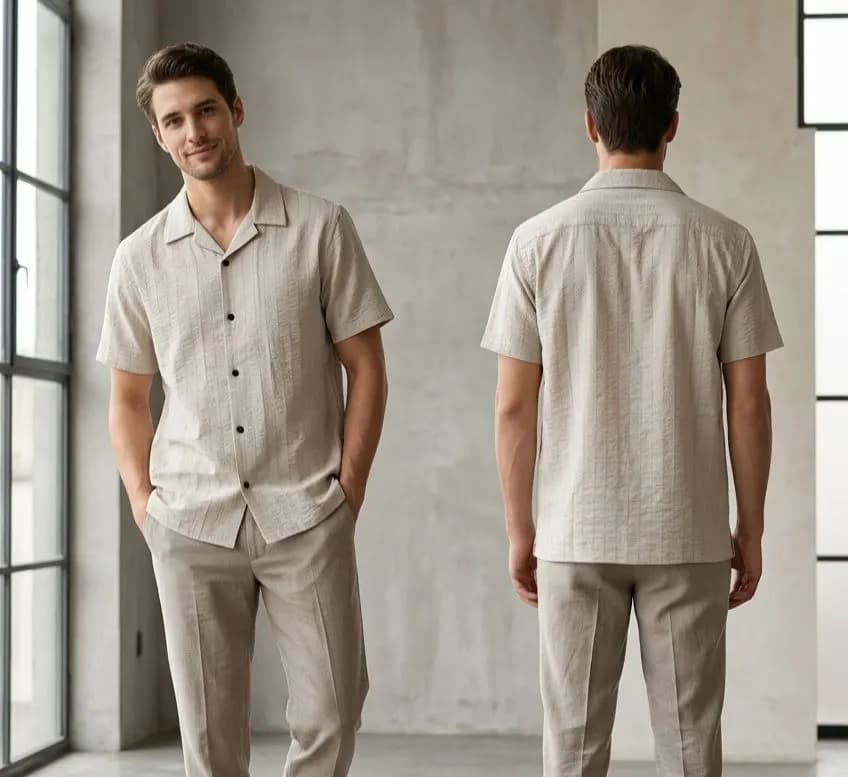 **Premium China Popcorn Half Sleeve Shirt Men — back view
