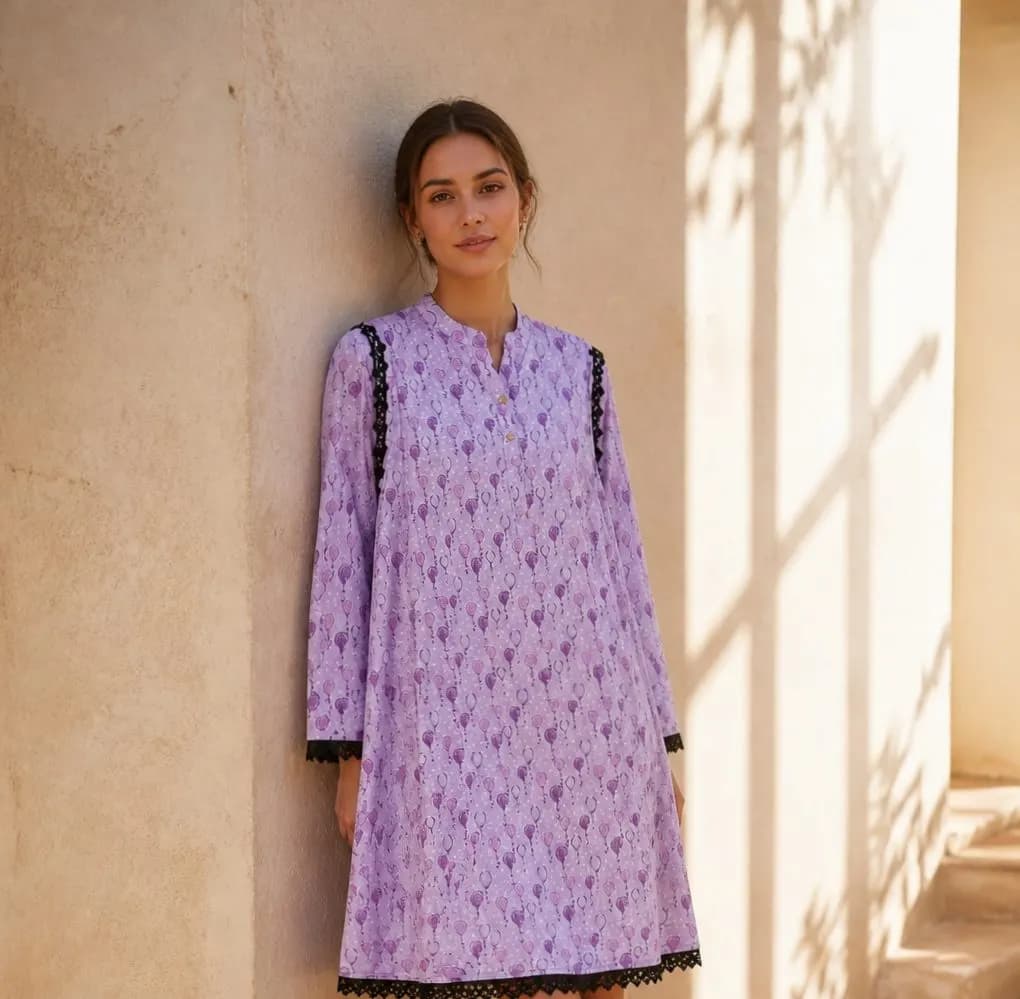 Premium Cotton Printed Women's Long Top | Casual & Elegant Wear — back view