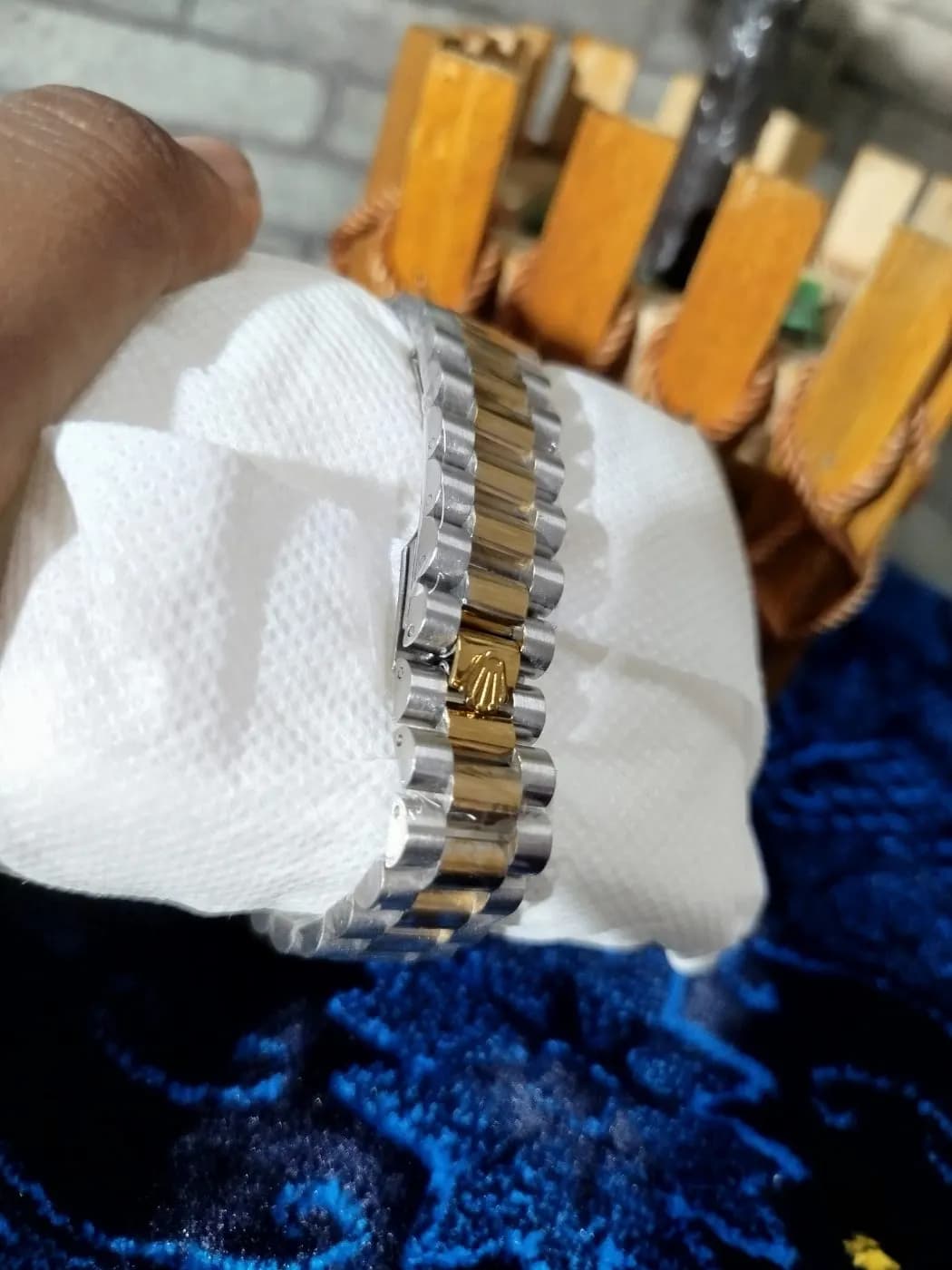 Emerald Green Luxury Watch | Gold Bezel Premium Edition Men — fabric close-up