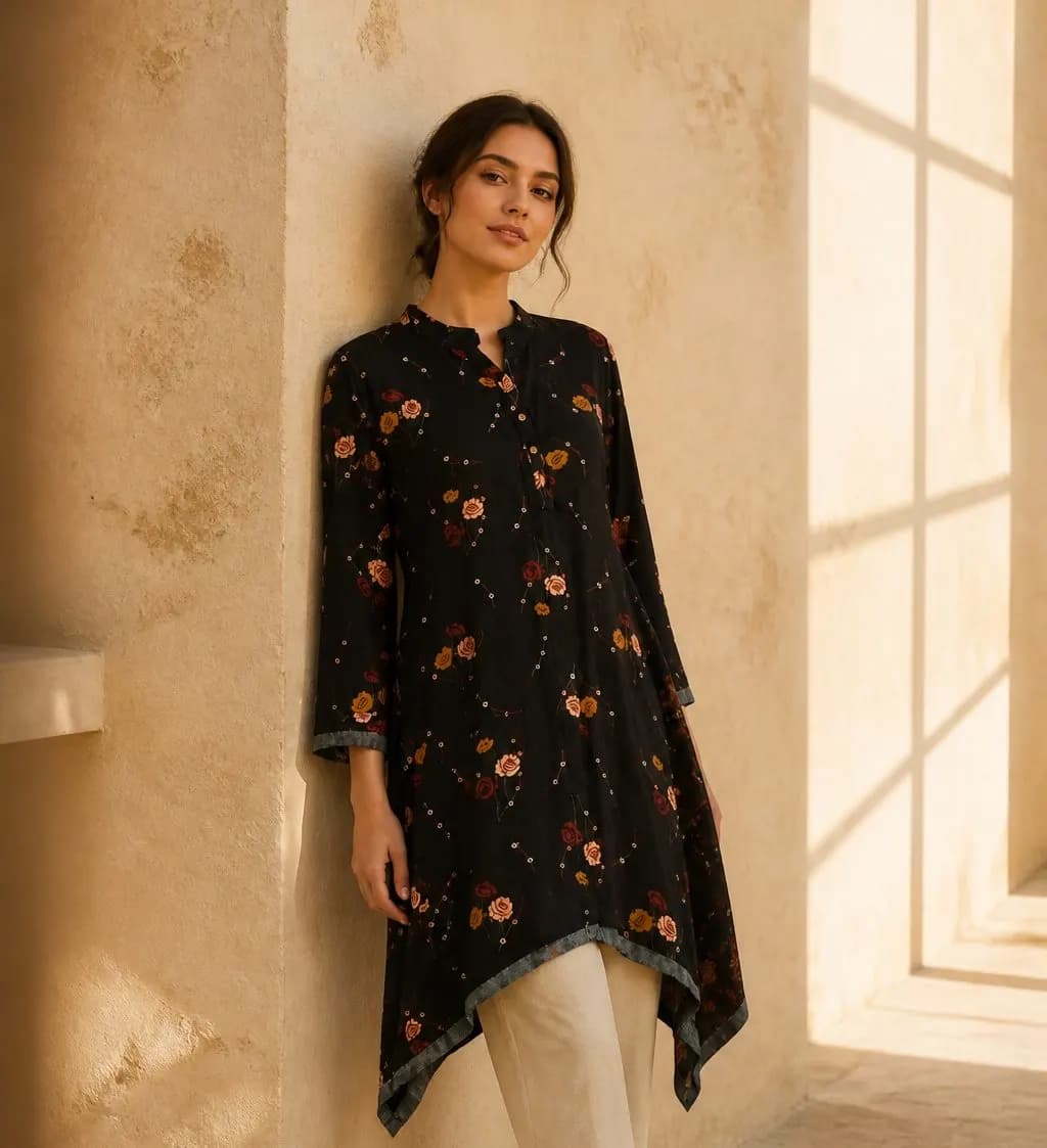 Premium Cotton Printed Women's Long Top | Casual & Elegant Wear — back view
