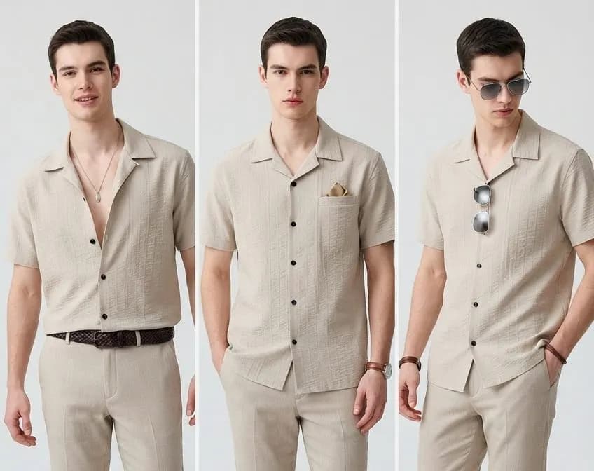 **Premium China Popcorn Half Sleeve Shirt Men — detail shot