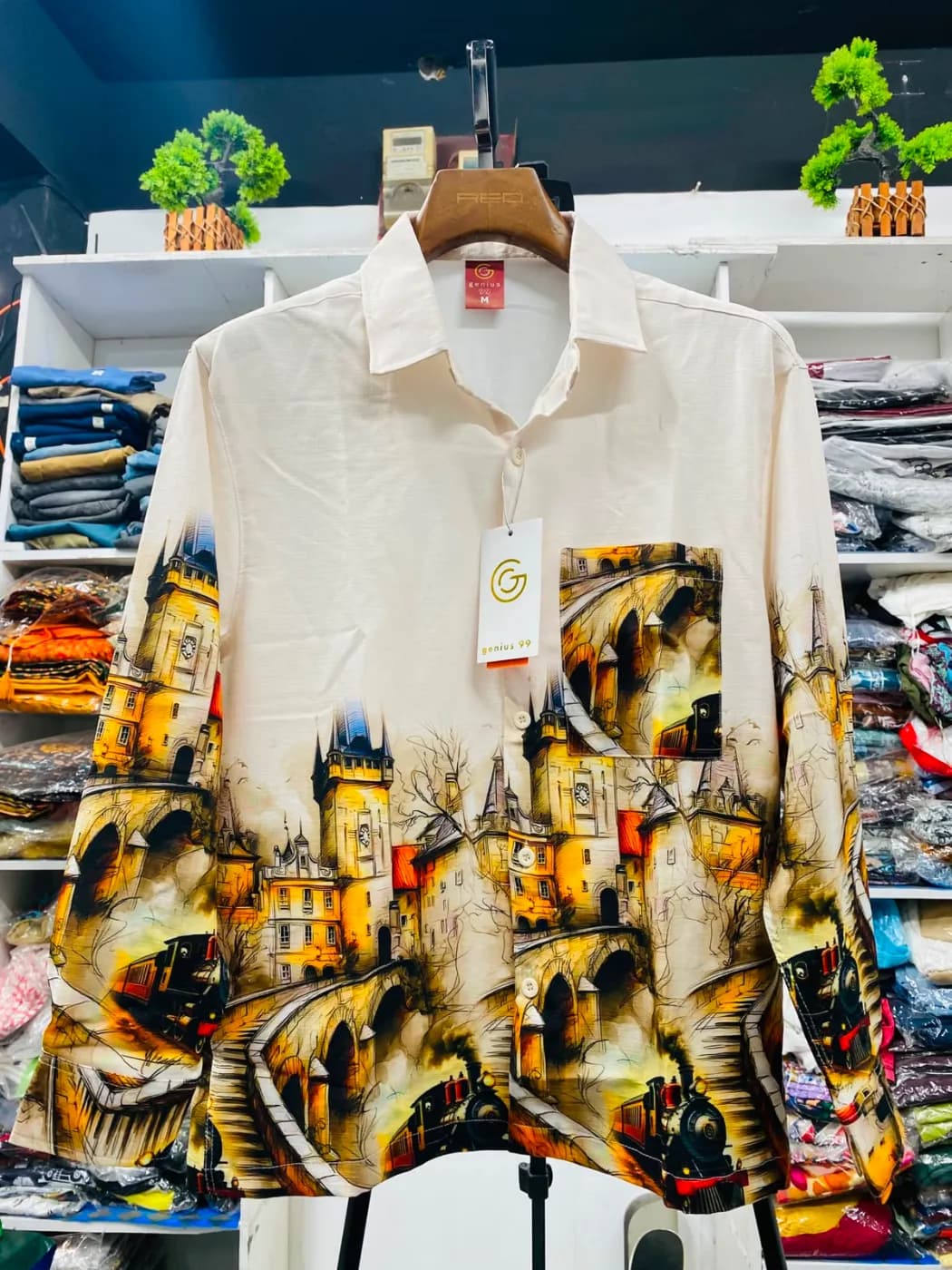 Vintage Castle Artwork Boxy Fit Shirt Men — detail shot