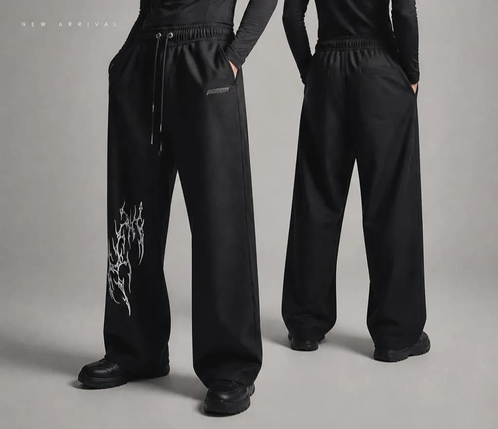 Printed Black Korean Baggy Trouser for Men | Stylish Loose Fit Pants | ADISOM — back view