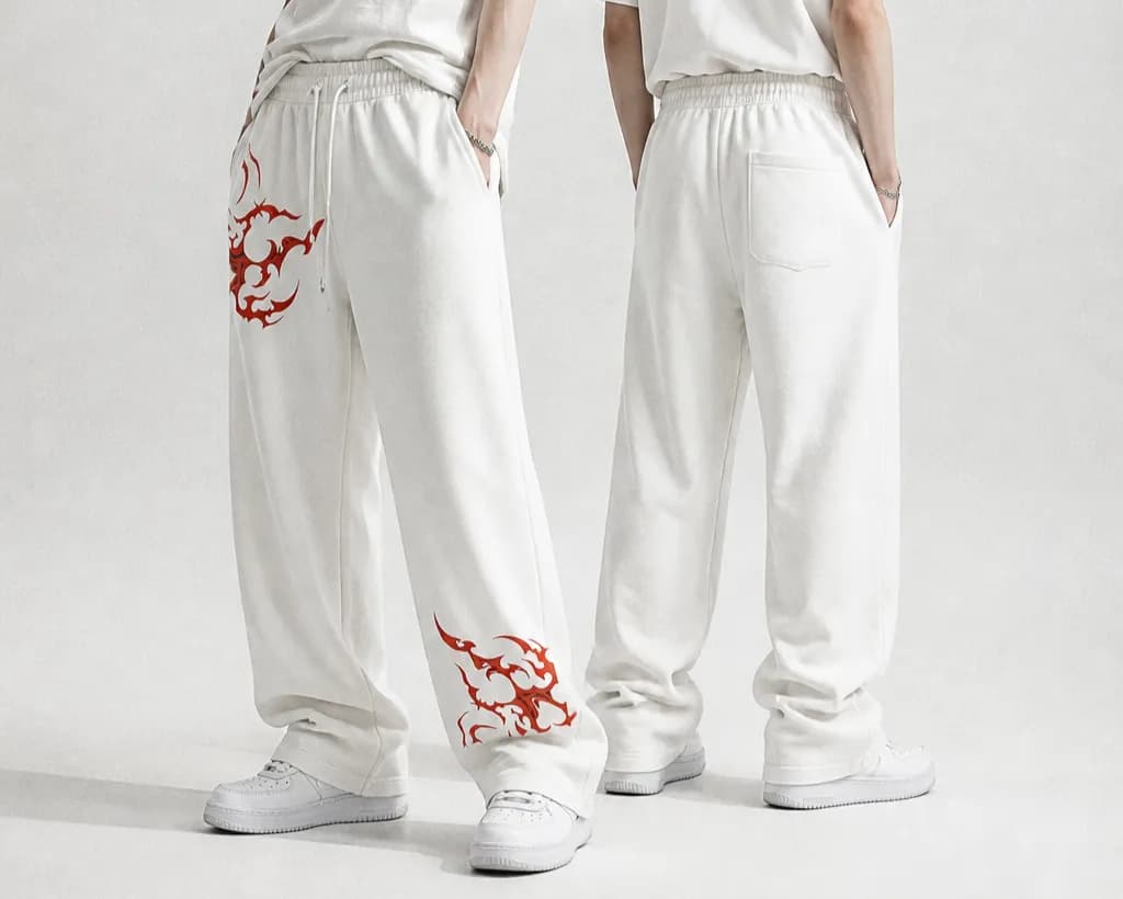 Printed White Korean Baggy Trouser for Men | Stylish Loose Fit Pants | ADISOM — back view