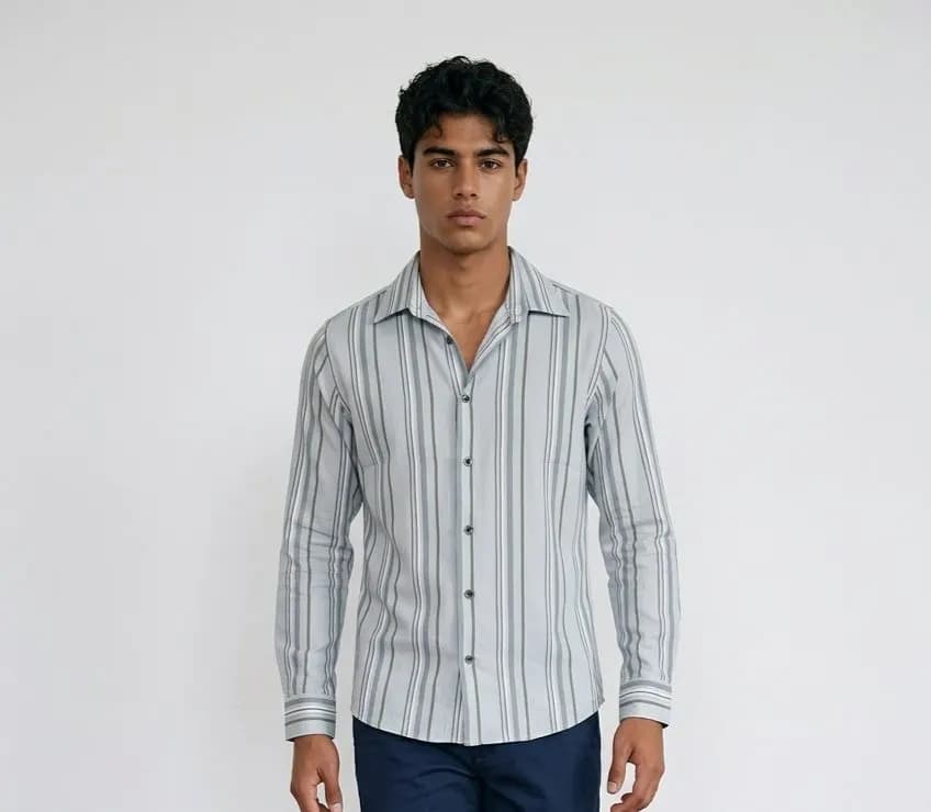 Premium Zafran Fabric Full Sleeve Stripe Shirt | Elegant Comfort Collection by ADISOM Men — back view