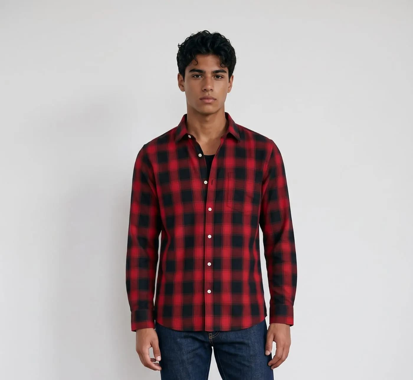 Premium Red & Black Check Full Sleeve Shirt | Bold Classic Collection by ADISOM Men — back view