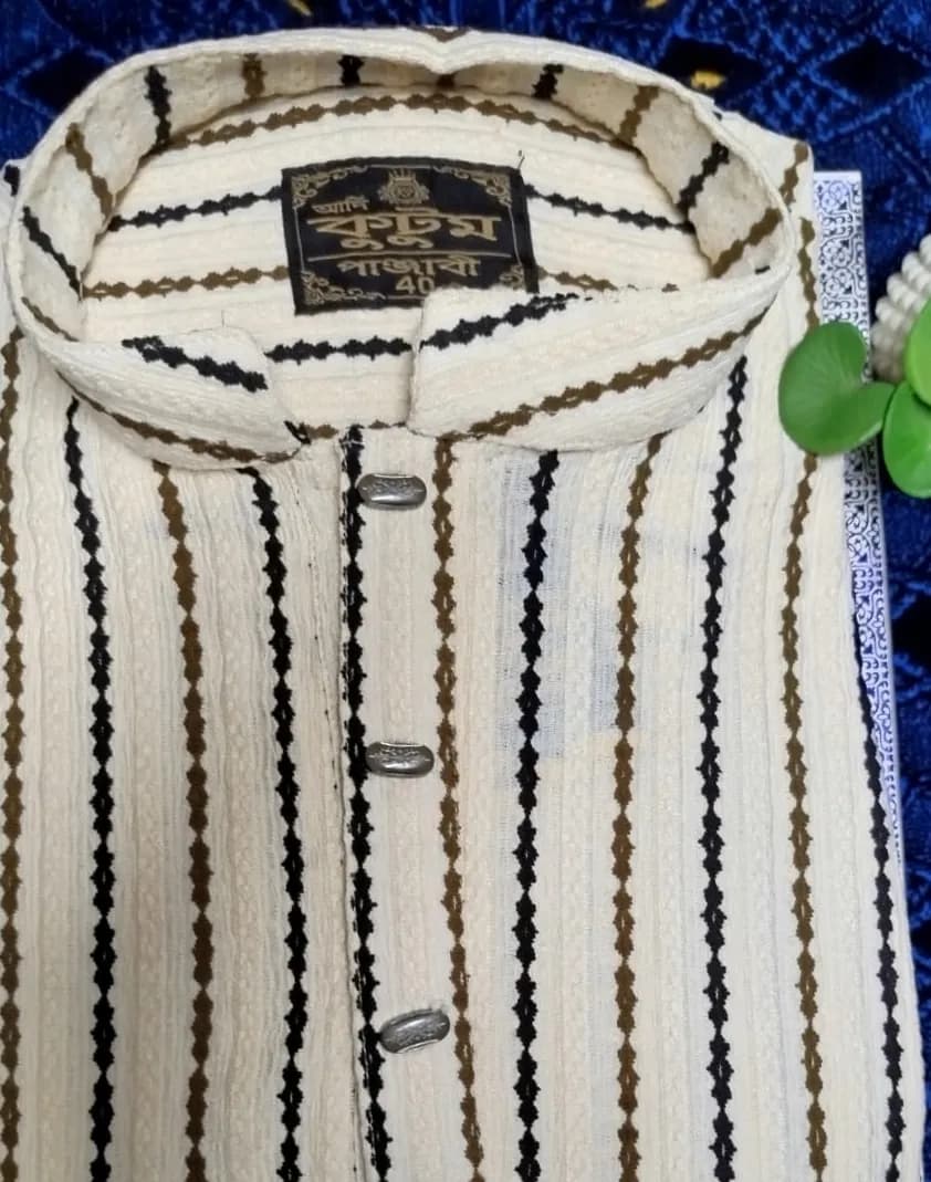 Elegant White Panjabi | Timeless Traditional Elegance — ADISOM Men — detail shot