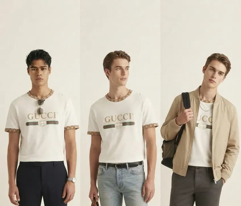 Gucci Men's Premium Lycra Cotton T-Shirt – Luxury Comfort & Modern Style — detail shot