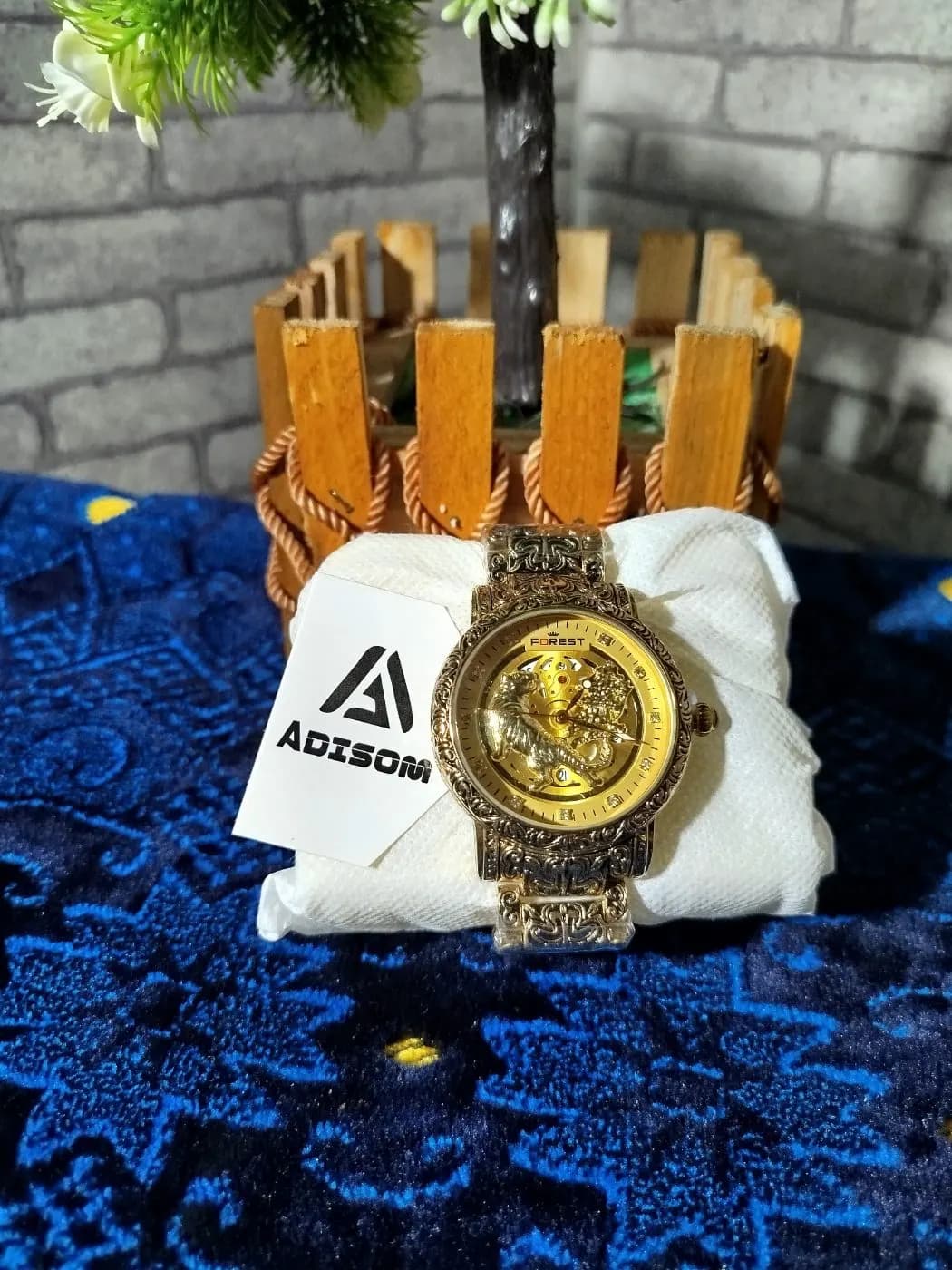 FOREST Rose Gold Dragon Watch | Luxury Skeleton Edition Men — fabric close-up