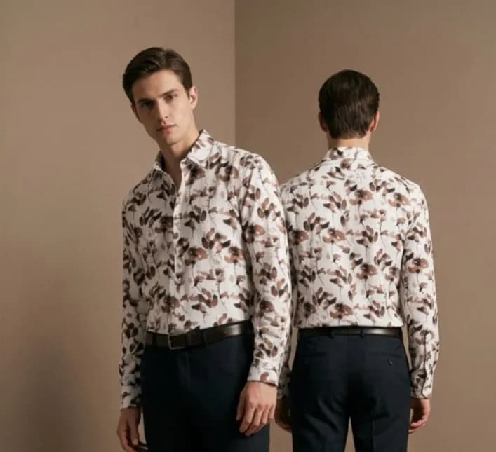 Premium Zafran Fabric Full Sleeve Printed Shirt | Elegant Comfort by ADISOM Men — back view