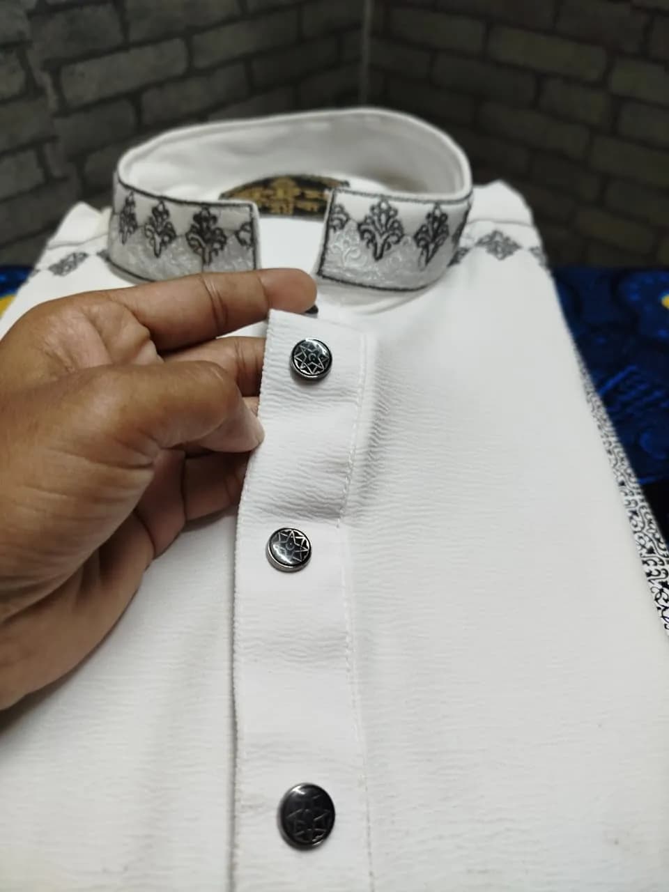 Elegant White Panjabi | Timeless Traditional Elegance — ADISOM Men — detail shot