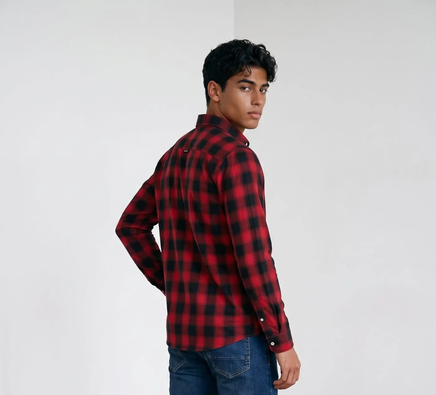 Premium Red & Black Check Full Sleeve Shirt | Bold Classic Collection by ADISOM Men — detail shot