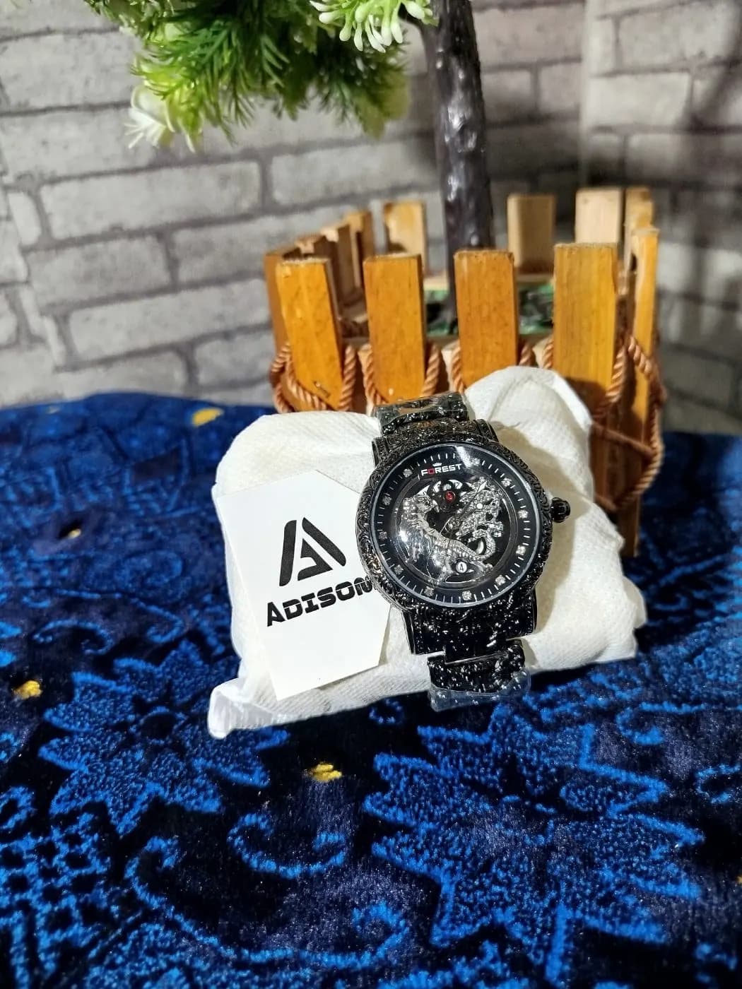 FOREST Black & Silver Dragon Watch | Premium Statement Edition  Description: — detail shot
