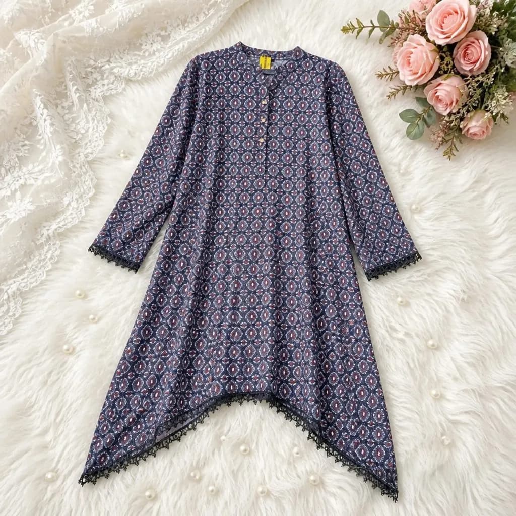 Premium Cotton Printed Women's Long Top | Casual & Elegant Wear — detail shot