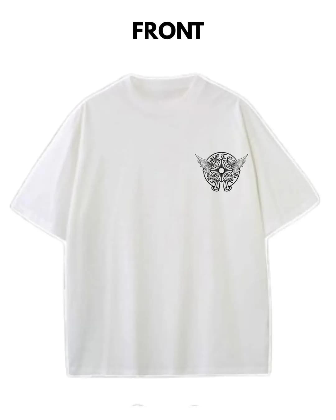 Angel Sword Graphic Premium  Drop Shoulder T-Shirt | White Men — back view