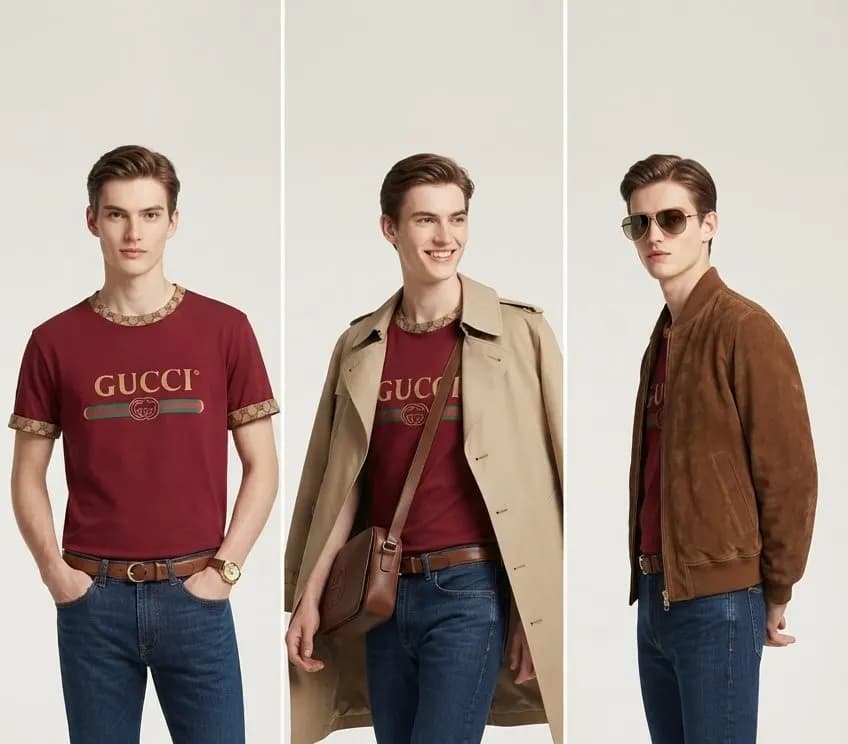 Gucci Men's Premium Lycra Cotton T-Shirt – Luxury Comfort & Modern Style — detail shot