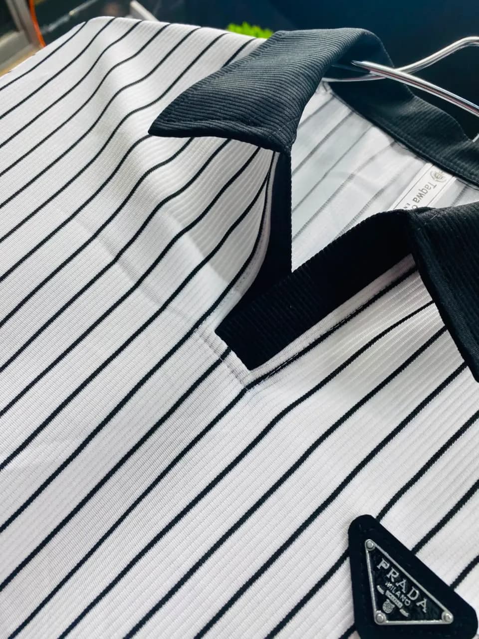 Premium White Pinstripe Luxury Old Money Polo Shirt।ADISOM Men — back view