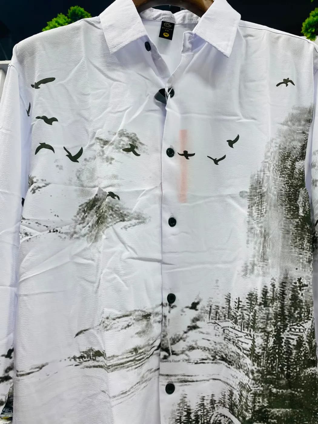 Artistic Nature Print Shirt | Premium China Fabric Men — back view