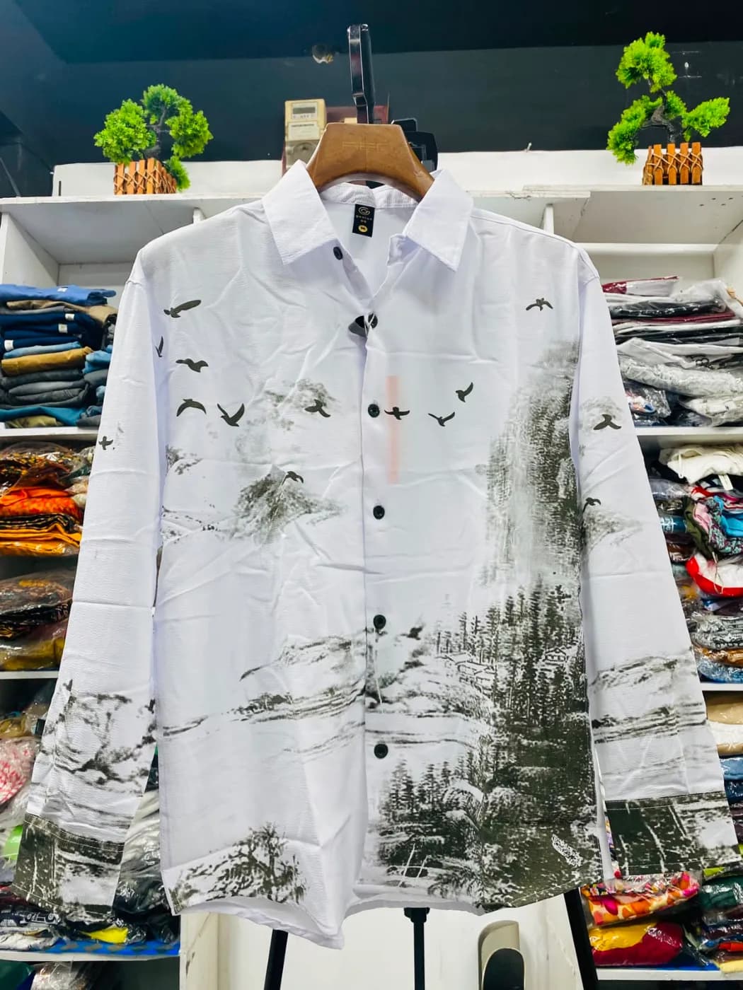 Artistic Nature Print Shirt | Premium China Fabric Men — side view