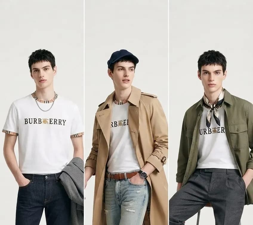 Burberry Men's Premium Lycra Cotton T-Shirt – Classic Style with Everyday Comfort — detail shot