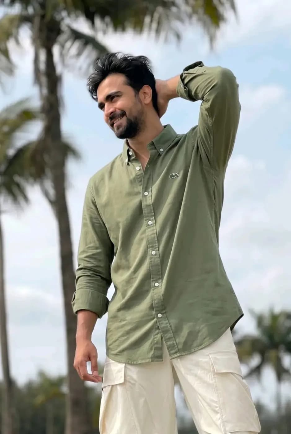 Lacoste Premium Olive Green Casual Shirt — back view