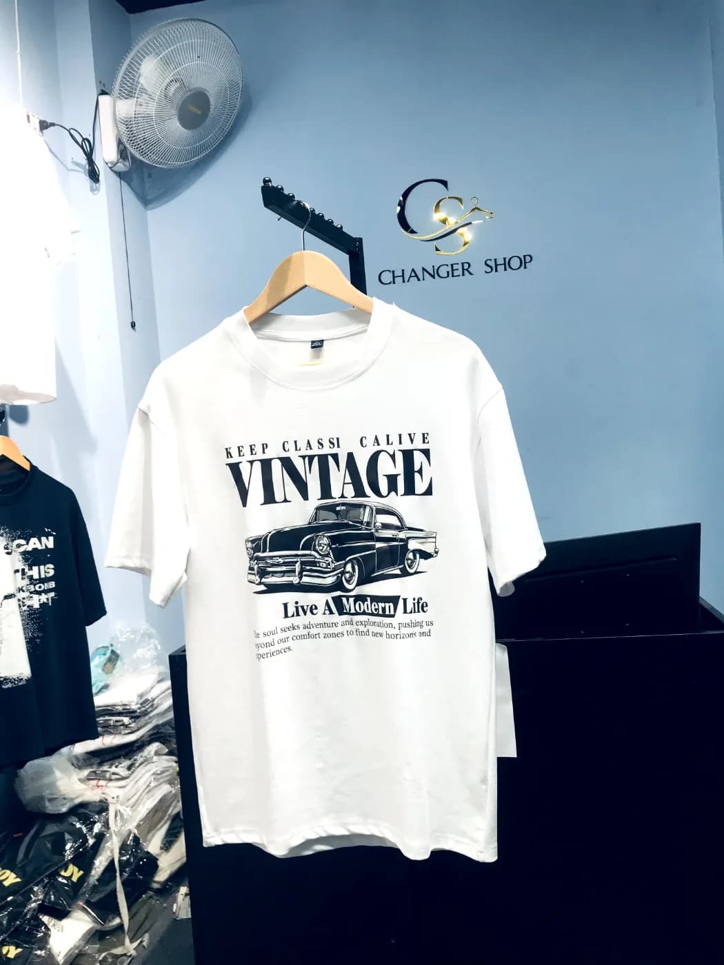 "Keep Classy Vintage" Drop-Shoulder Oversized Tee T-Shirt — detail shot
