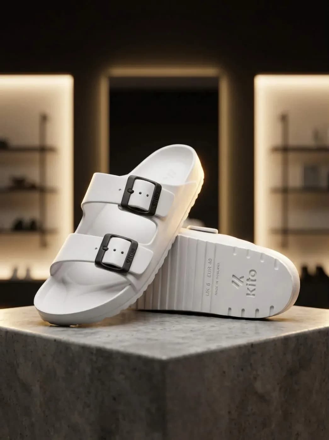 Kito White Double Buckle Sandal — Savageon Bangladesh
