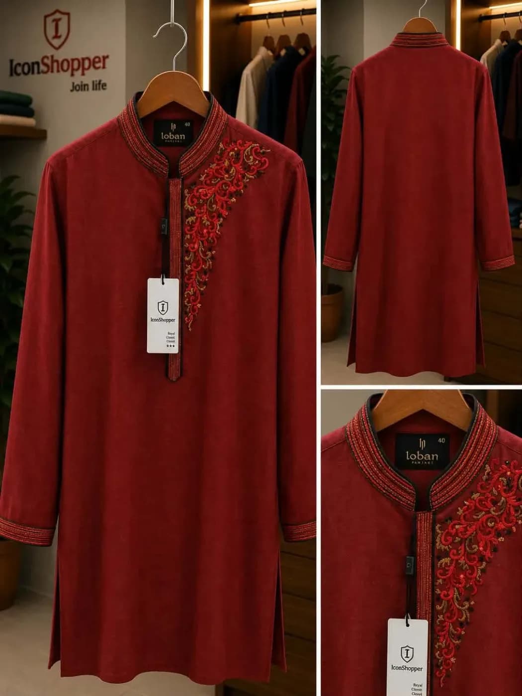 Maroon Red Embroidered Panjabi — Savageon Bangladesh