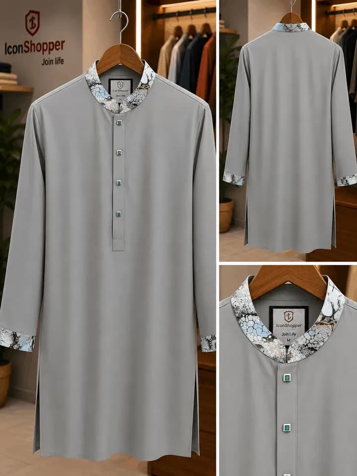 Light Grey Printed Collar Panjabi — Savageon Bangladesh