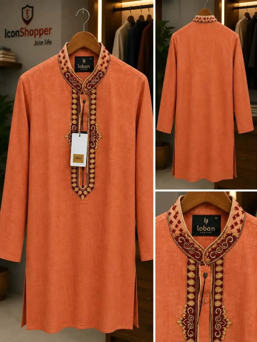 Orange Embroidered Premium Panjabi — Savageon Bangladesh