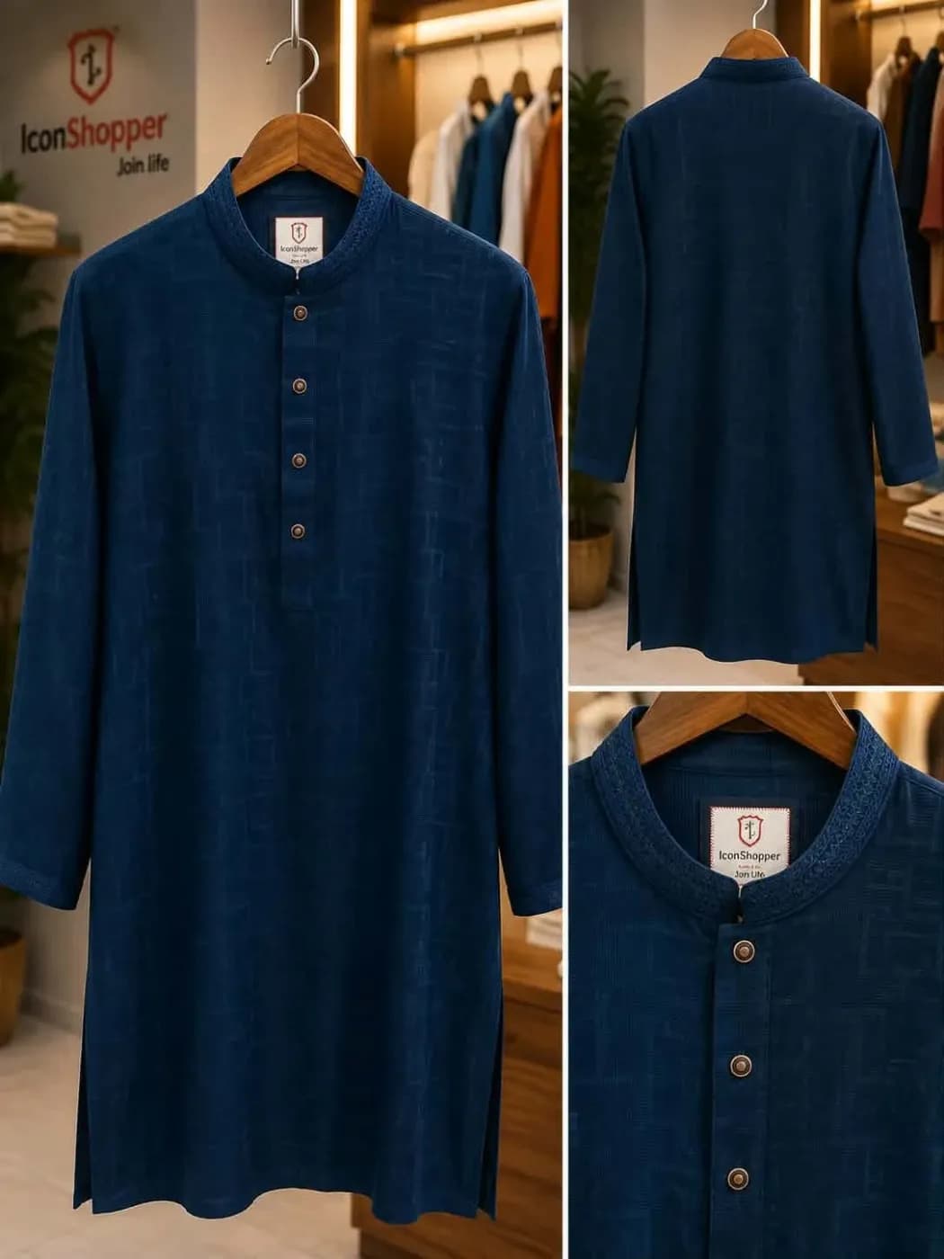 Navy Blue Textured Panjabi