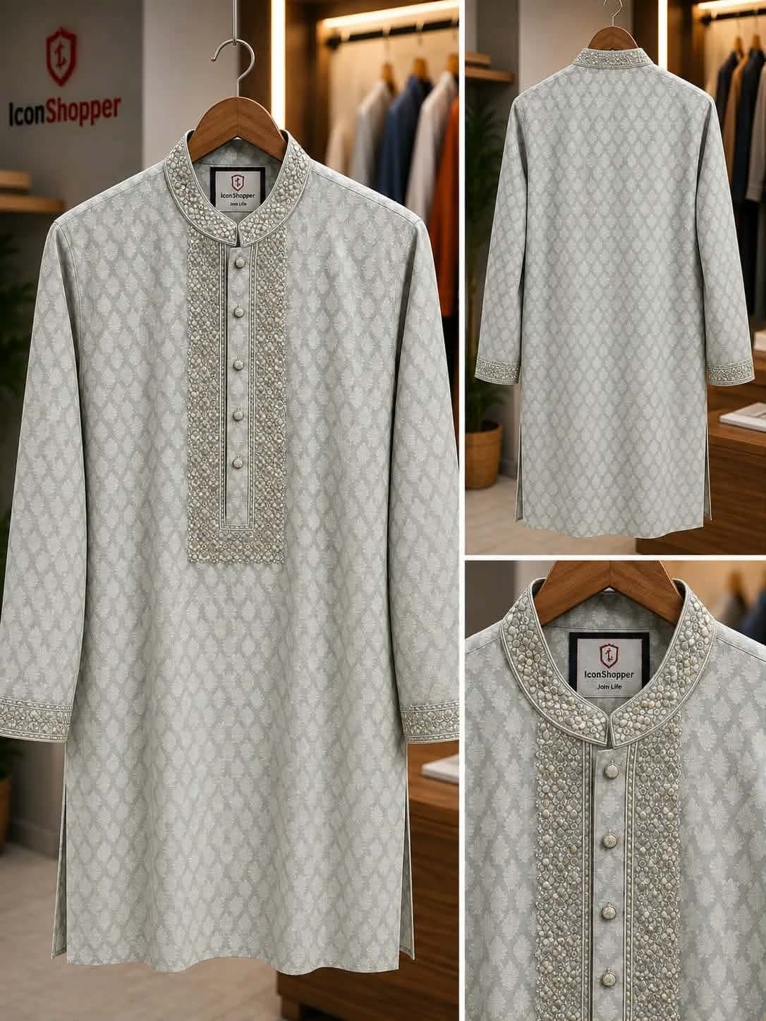 White Silver Embroidered Panjabi