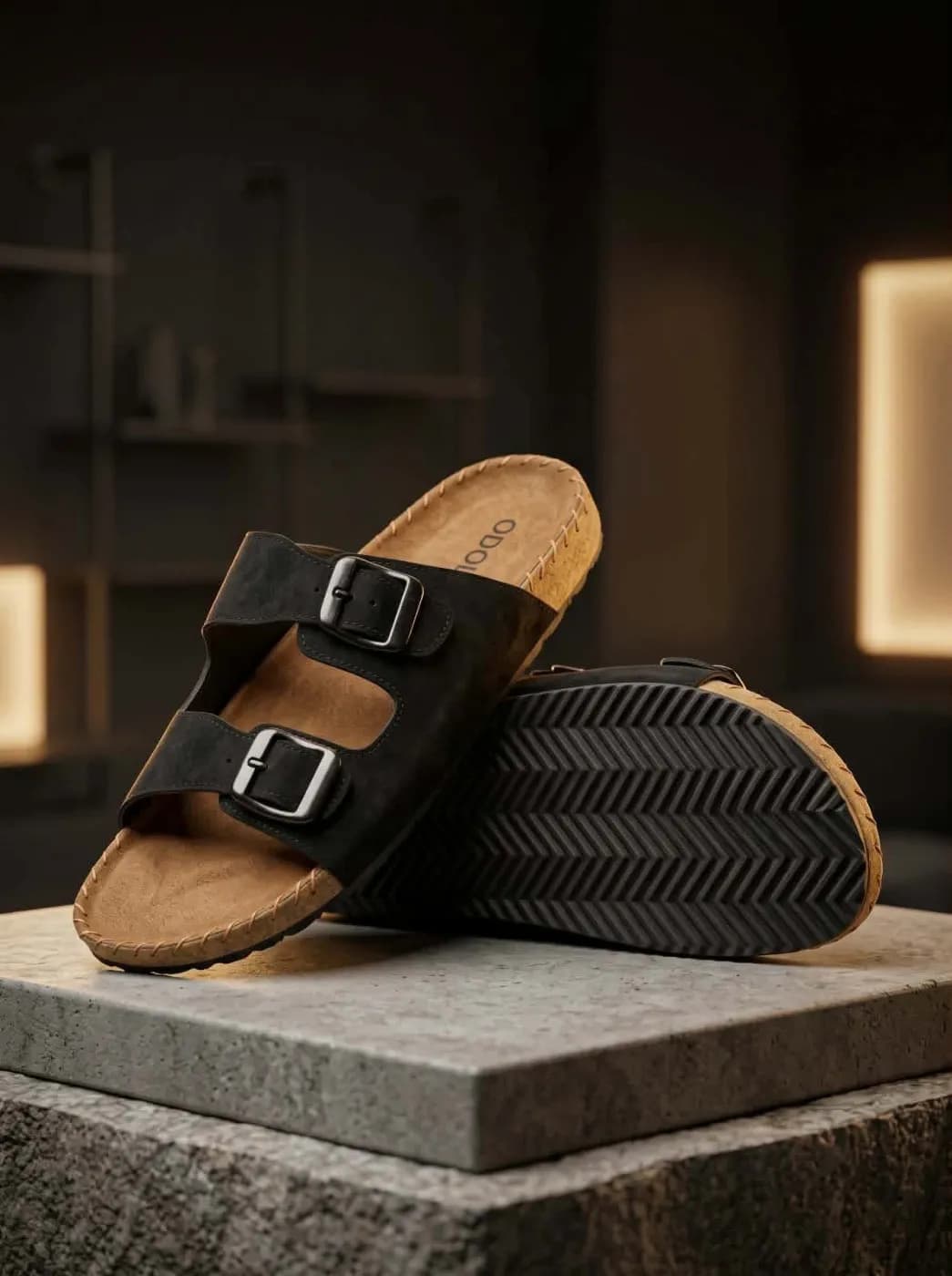 Black Double Buckle Casual Sandal