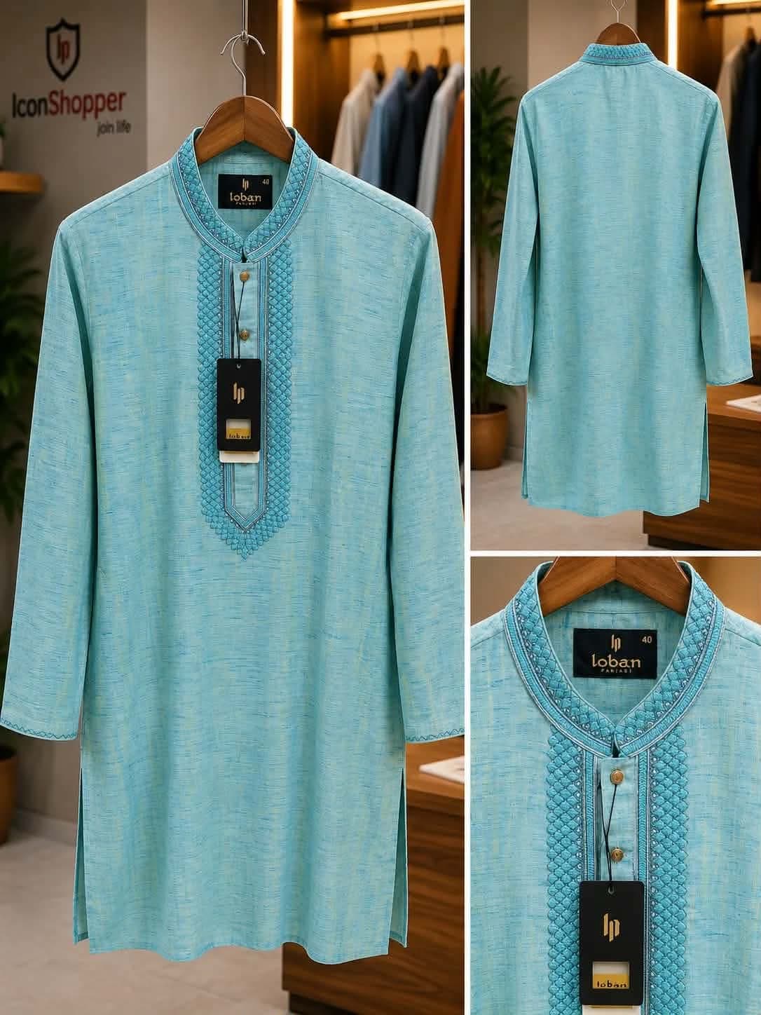 Aqua Blue Embroidered Panjabi — Savageon Bangladesh