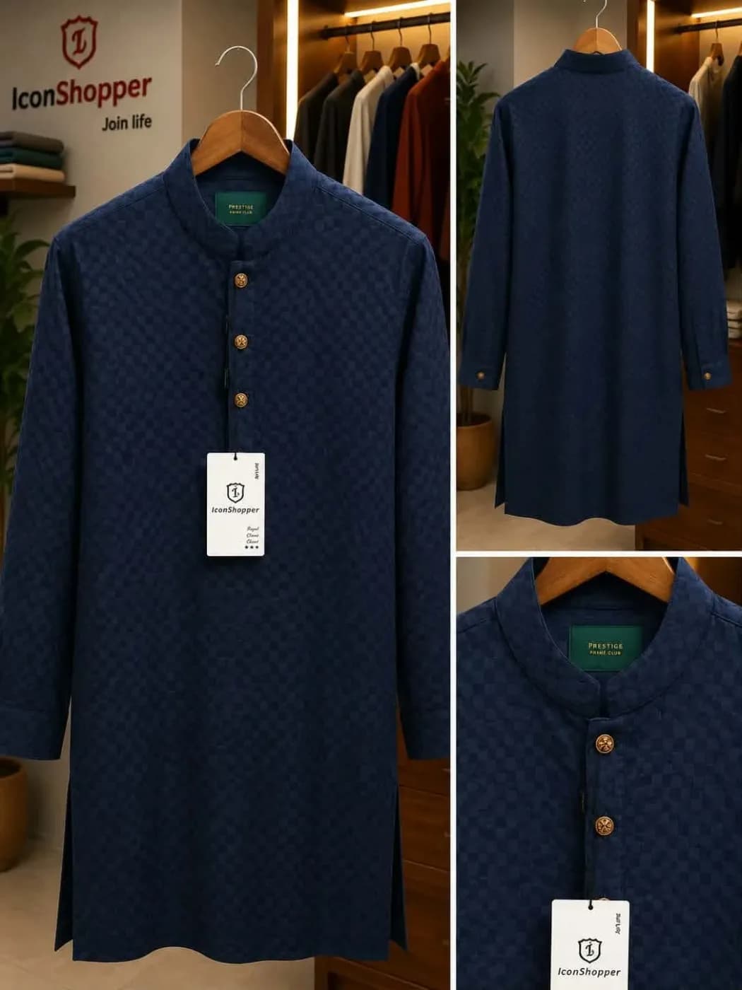 Navy Blue Premium Textured Panjabi — Savageon Bangladesh
